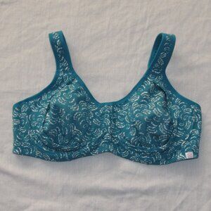 Comfort Choice sz 44D #27-0188-6 Teal Printed Underwire Adjustable Sports Bra